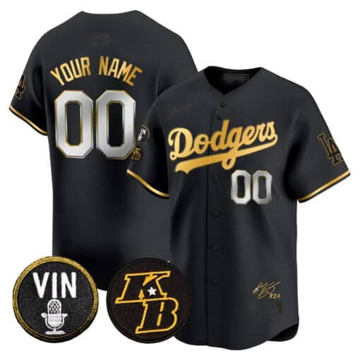Custom Los Angeles Dodgers Vin Patch & Kobe Bryant Signature Vapor Premier Limited Jersey ¨C All Stitched-Black HOLBERT