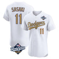 Los Angeles Dodgers #11 Roki Sasaki Player White Gold HOLBERT World Series Limited Elite Home Stitched Jerseys