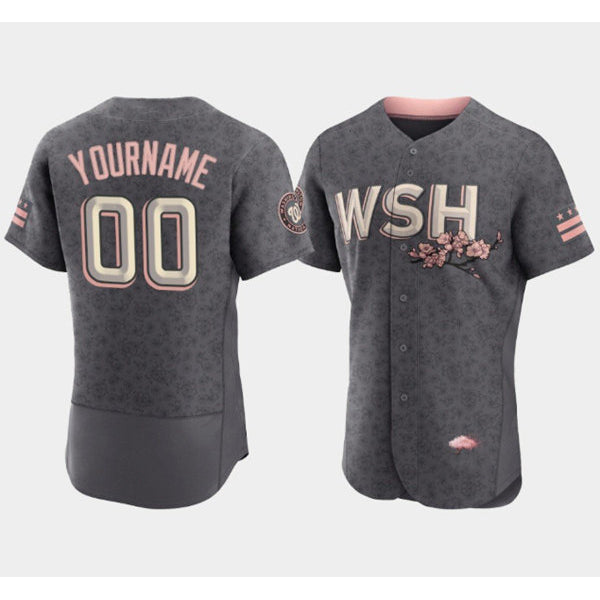 Custom Washington Nationals 2022 Gray HOLBERT City Connect Cherry Blossom Flex Base Stitched Jersey
