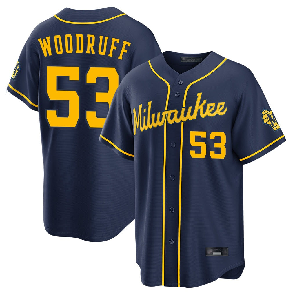 Milwaukee Brewers #53 Brandon Woodruff Player Navy HOLBERT Home Stadium Game Stitched Jerseys