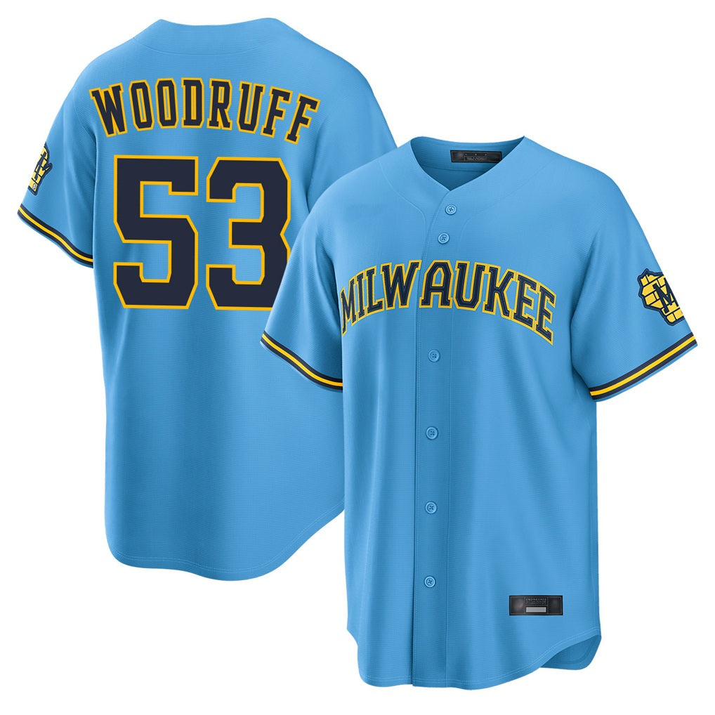 Milwaukee Brewers #53 Brandon Woodruff Player Light Blue HOLBERT Road Stadium Game Stitched Jerseys