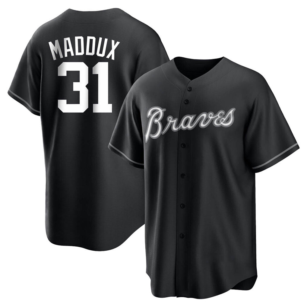 Atlanta Braves #31 Greg Maddux Player Black HOLBERT Home Game Stitched Jerseys