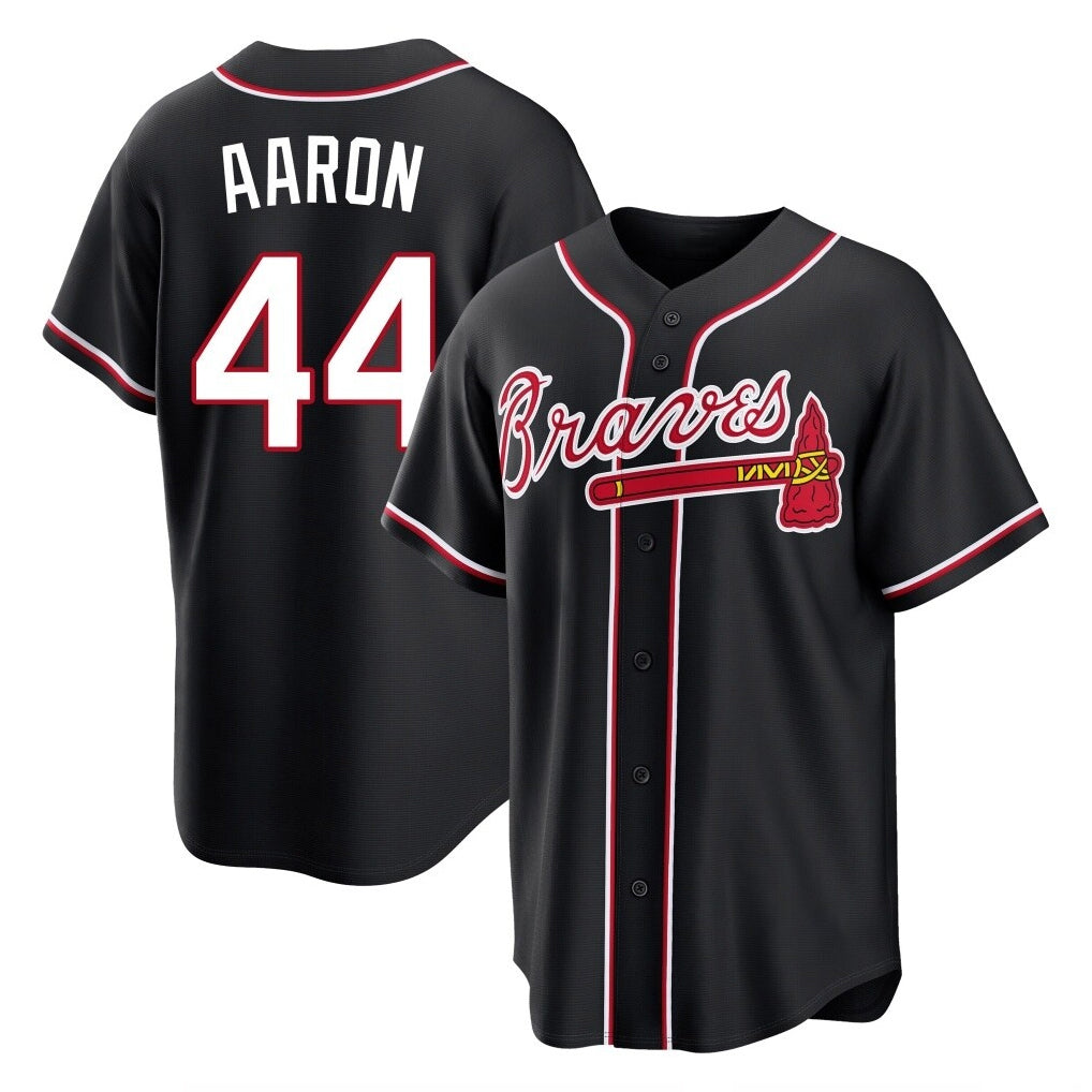 Atlanta Braves #44 Hank Aaron Player Black HOLBERT Fashion Out Game Stitched Jerseys