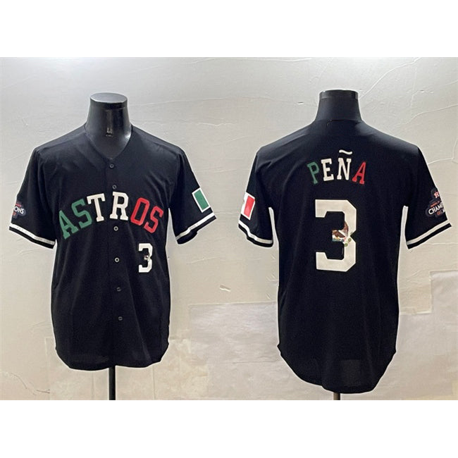 Houston Astros #3 Jeremy Pena Black HOLBERT Mexico With World Serise Champions Patch Cool Base Stitched Jersey
