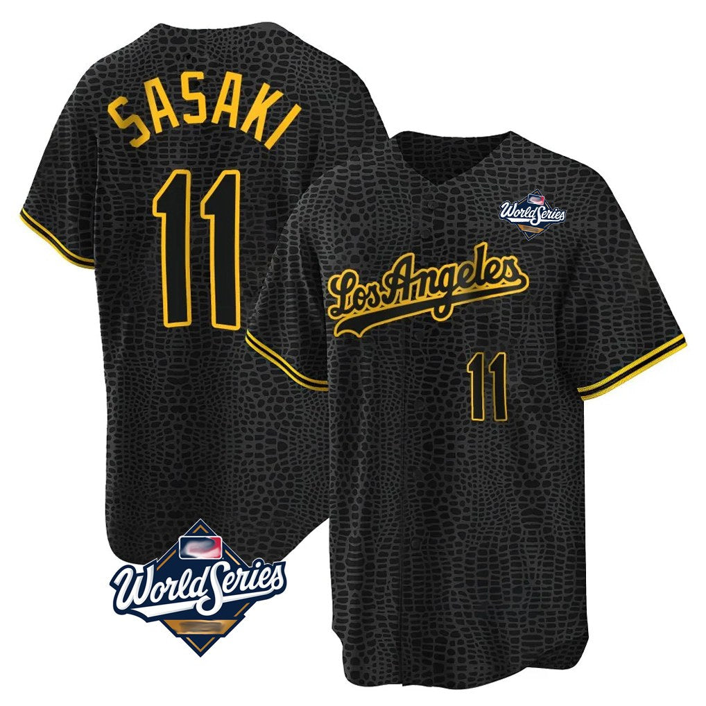 Los Angeles Dodgers #11 Roki Sasaki Player Black HOLBERT World Series Snake Skin City Game Home Stitched Jerseys