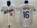 Los Angeles Dodgers #16 Will Smith White HOLBERT 2026 Gold Collection 9x & B2B Champs Patch Stitched Jersey