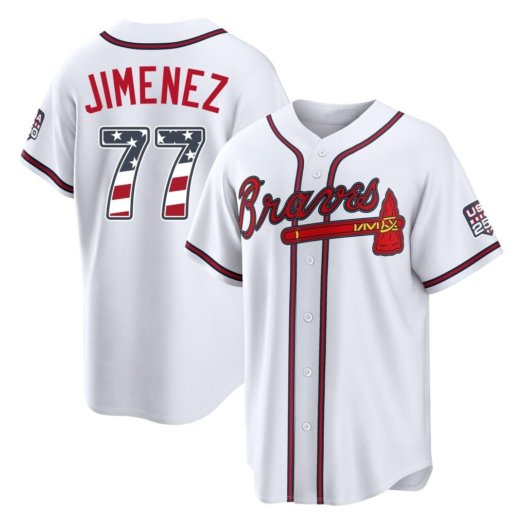 Atlanta Braves #77 Joe Jimenez Player White HOLBERT USA 250 Fourth Of July Limited Home Game Stitched Jerseys