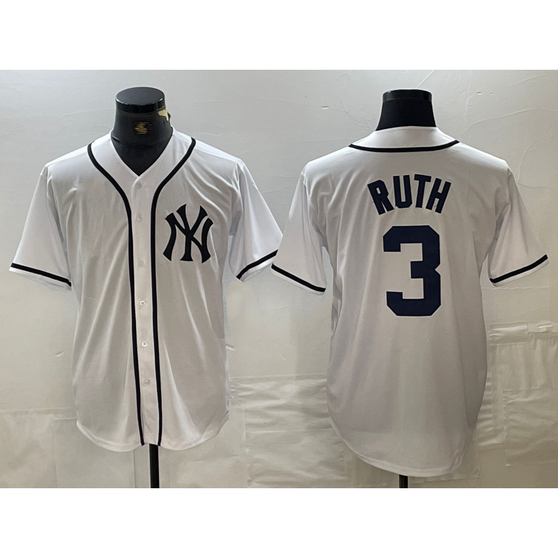 New York Yankees #3 Babe Ruth White HOLBERT Fashion Cool Base Jersey