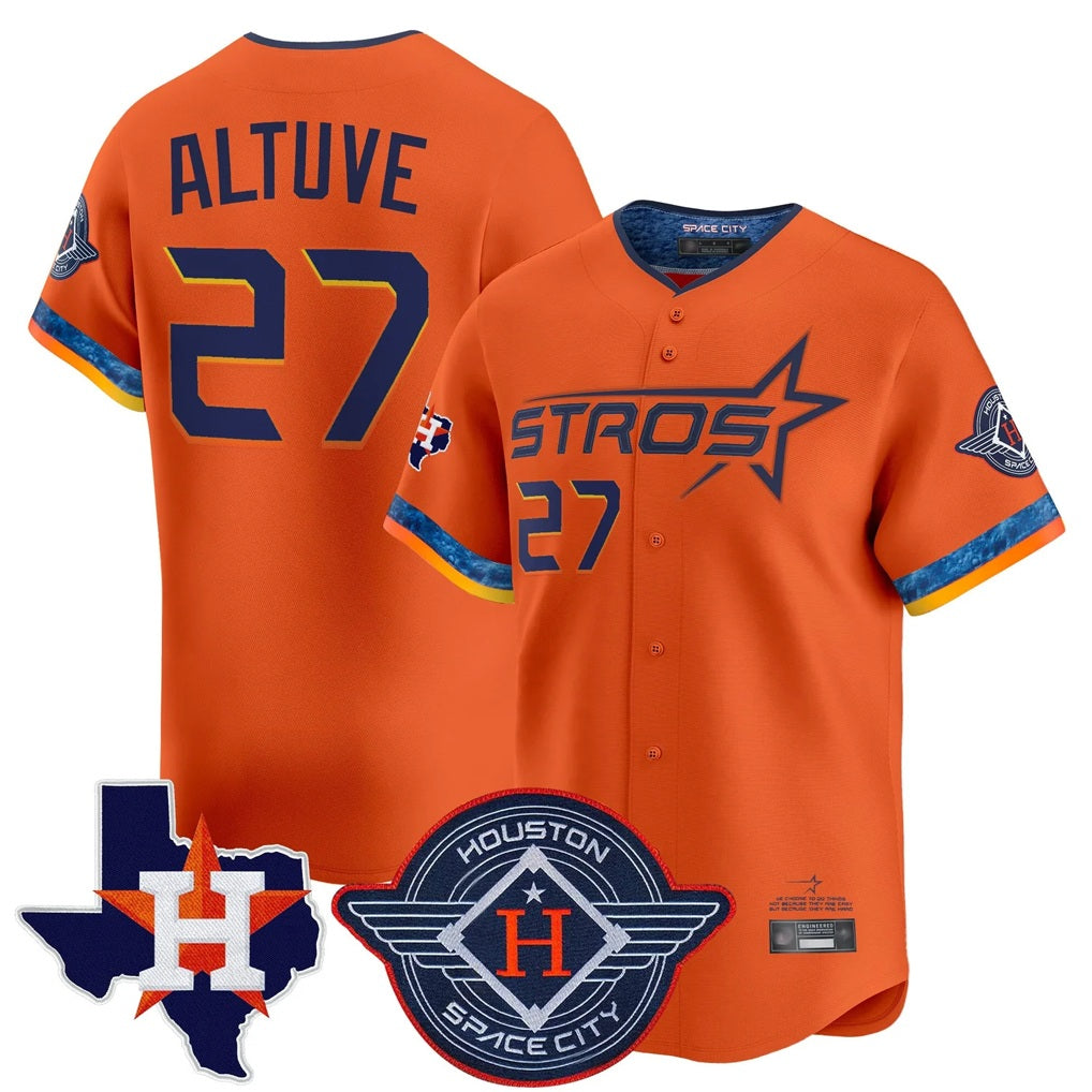 Houston Astros #27 Jose Altuve Player Orange HOLBERT City Connect Texas Patch Vapor Premier Limited Home Stitched Jerseys