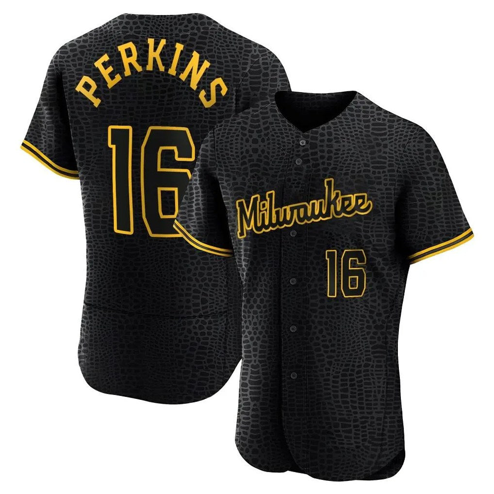 Milwaukee Brewers #16 Blake Perkins Player Black HOLBERT Snake Skin City Home Limited Elite Stitched Jerseys