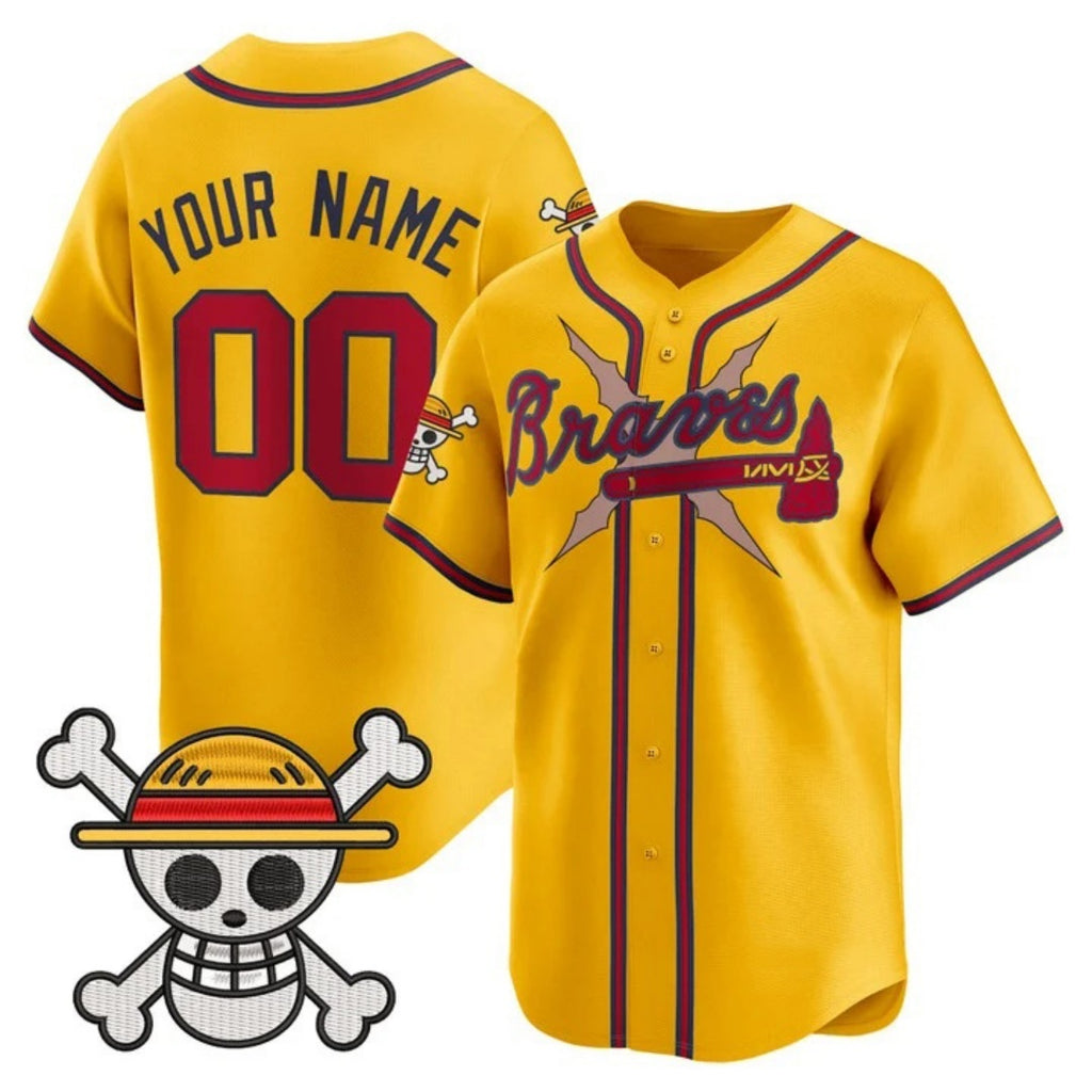 Custom Atlanta Braves x One Piece Gold HOLBERT Vapor Premier Limited Jersey - Stitched