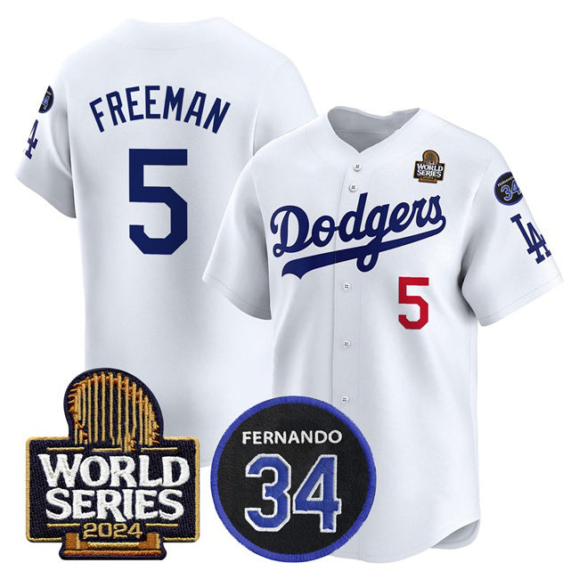 Los Angeles Dodgers #5 Freddie Freeman White HOLBERT 2024 World Series With Fernando Memorial Patch Limited Stitched Jersey