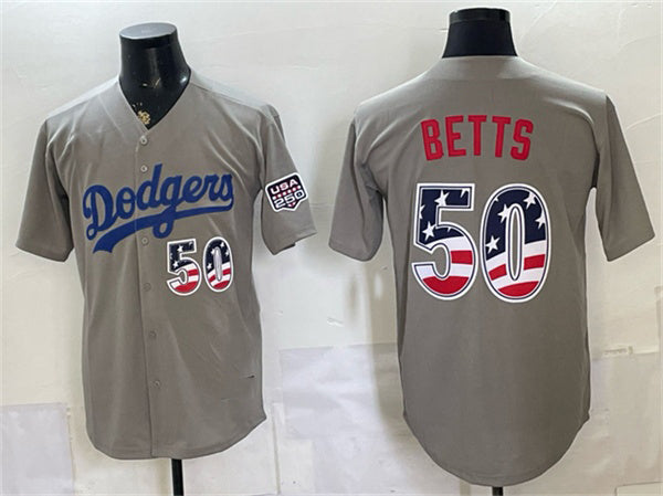 Los Angeles Dodgers #50 Mookie Betts Gray HOLBERT 250 Fourth of July Road Stitched Jersey