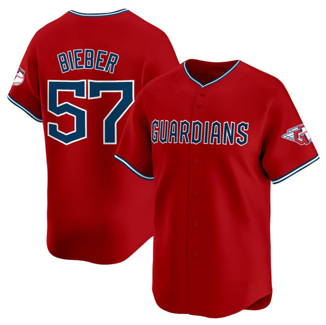Cleveland Guardians #57 Shane Bieber Red HOLBERT Alternate Limited Stitched Jersey
