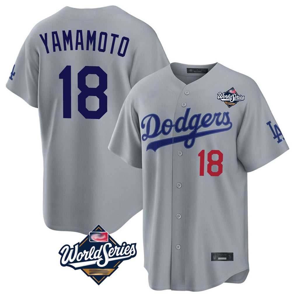Los Angeles Dodgers #18 Yoshinobu Yamamoto Player Gray HOLBERT World Series Game Home Stitched Jerseys