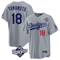 Los Angeles Dodgers #18 Yoshinobu Yamamoto Player Gray HOLBERT World Series Game Home Stitched Jerseys