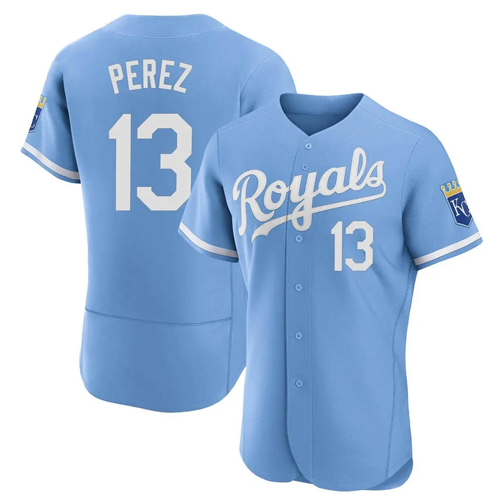 Kansas City Royals #13 Salvador Perez Player Light Blue HOLBERT Alt Limited Elite Home Stitched Jerseys