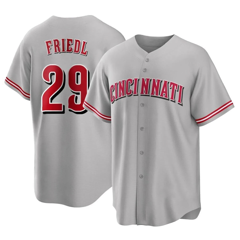 Cincinnati Reds #29 TJ Friedl Player Gray HOLBERT Home Game Stitched Jerseys