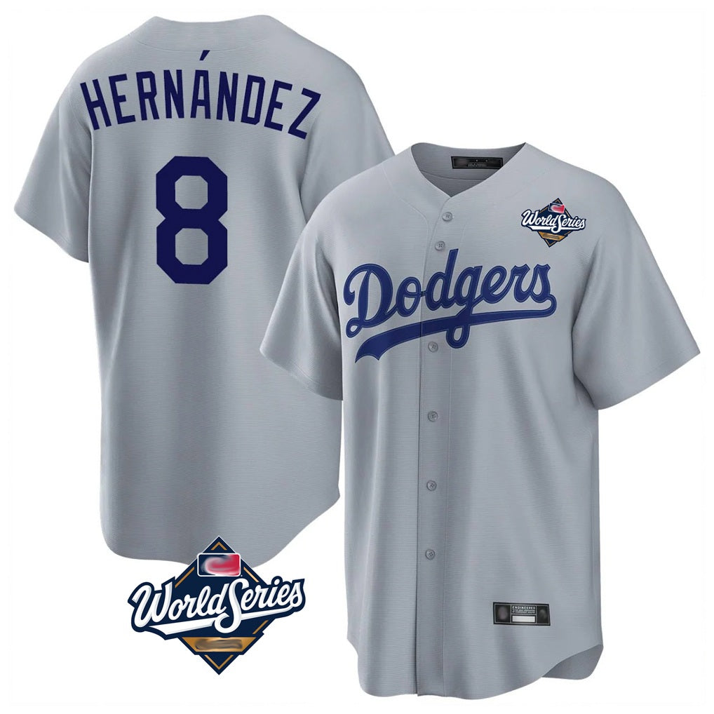 Los Angeles Dodgers #8 Enrique Hern¨¢ndez Player Gray HOLBERT World Series Game Stitched Jerseys