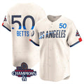 Los Angeles Dodgers #50 Mookie Betts Cream HOLBERT 2024 World Series Champions City Connect Limited Stitched Jersey