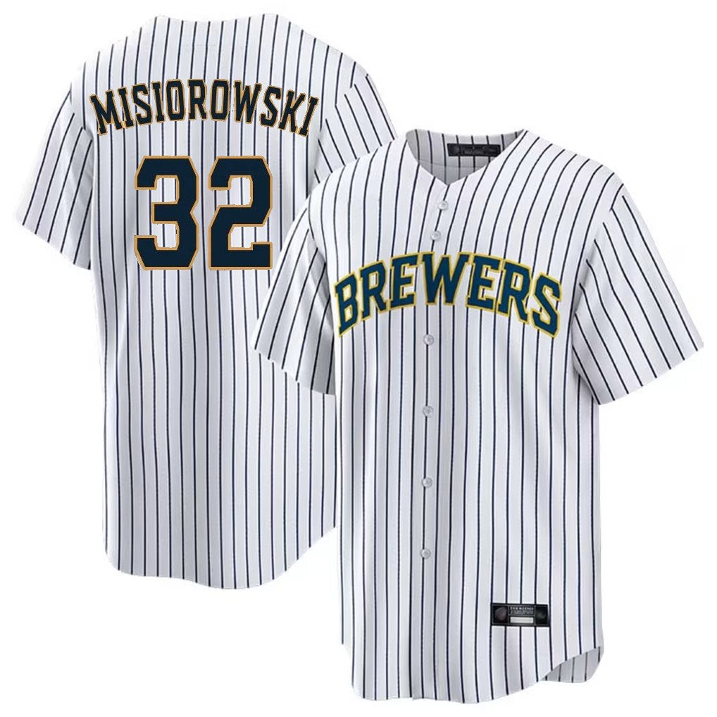 Milwaukee Brewers #32 Jacob Misiorowski Player White HOLBERT Stripes Home Game Stitched Jerseys