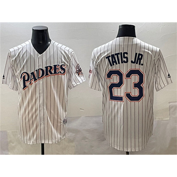 San Diego Padres #23 Fernando Tatis Jr. White HOLBERT Throwback With Patch Cool Base Stitched Jersey