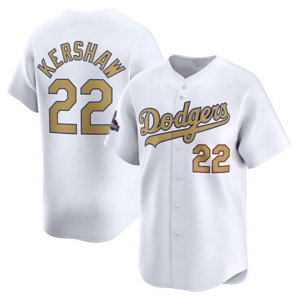 Los Angeles Dodgers #22 Clayton Kershaw White HOLBERT 2025 Gold Collection Limited Stitched Jersey