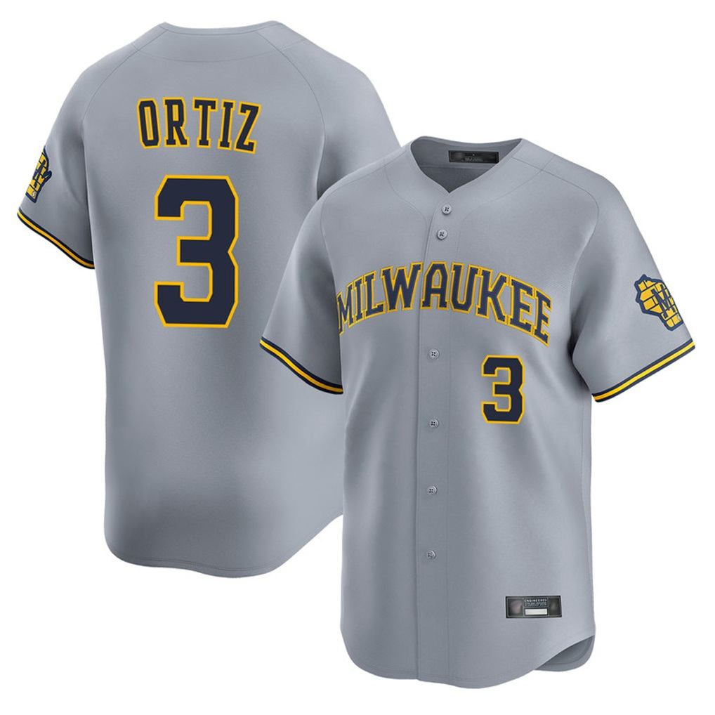 Milwaukee Brewers #3 Joey Ortiz Player Gray HOLBERT Home Limited Stitched Jerseys