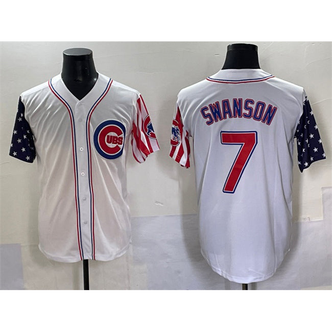 Chicago Cubs #7 Dansby Swanson White HOLBERT 2025 Independence Day Vapor Premier Limited Stitched Jersey