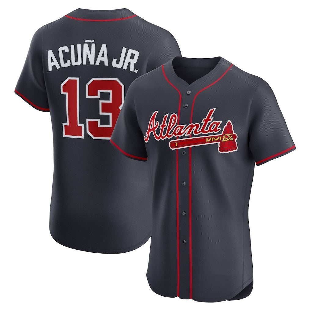 Atlanta Braves #13 Ronald Acuna Jr Navy HOLBERT Alternate Elite Jersey