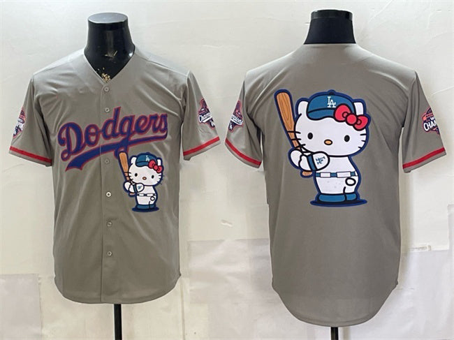 Los Angeles Dodgers Team Big Logo Grey HOLBERT Hello Kitty Night 2025 World Series Champions Patch Stitched Jersey