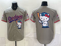 Los Angeles Dodgers Team Big Logo Grey HOLBERT Hello Kitty Night 2025 World Series Champions Patch Stitched Jersey