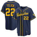 Milwaukee Brewers #22 Christian Yelich Player Navy HOLBERT Home Stadium Game Stitched Jerseys