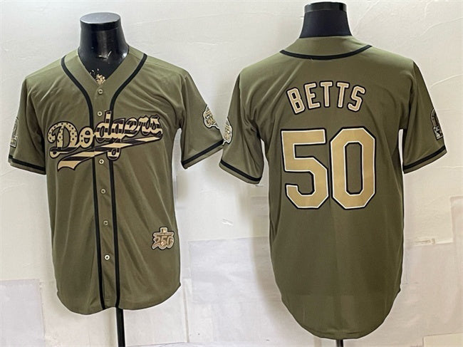 Los Angeles Dodgers #50 Mookie Betts Olive HOLBERT 2026 Armed Forces Day Stitched Jersey