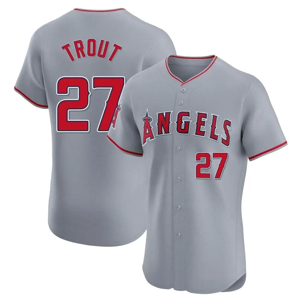 Los Angeles Angels #27 Mike Trout Player Gray HOLBERT Home Limited Elite Stitched Jerseys