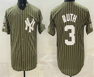 New York Yankees #3 Babe Ruth Olive HOLBERT Pinstripe 2026 Armed Forces Day Salute To Service Jersey
