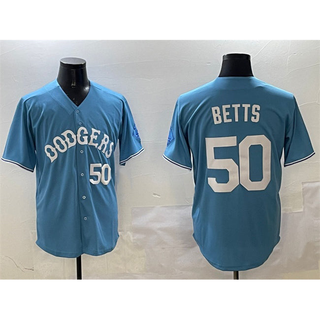 Los Angeles Dodgers #50 Mookie Betts Light Blue HOLBERT Limited Stitched Jersey