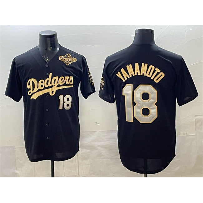 Los Angeles Dodgers #18 Yoshinobu Yamamoto Black Gold HOLBERT 2025 World Series Patch Limited Stitched Jersey