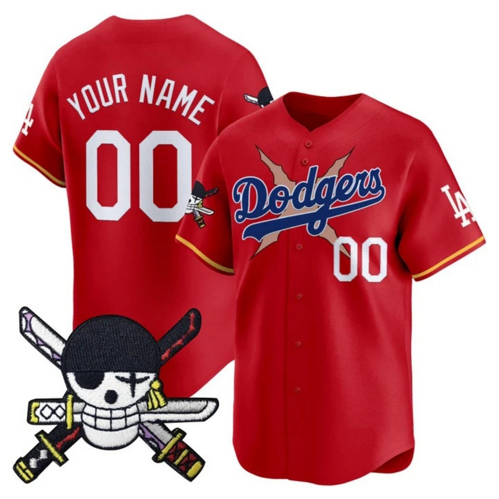 Custom Los Angeles Dodgers x One Piece Red HOLBERT Zoro Patch Vapor Premier Limited Jersey - Stitched