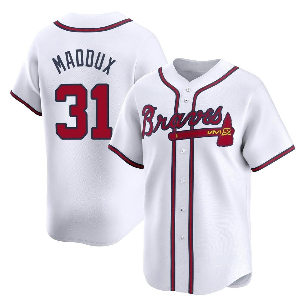 Atlanta Braves #31 Greg Maddux Player White HOLBERT Limited Home Game Stitched Jerseys