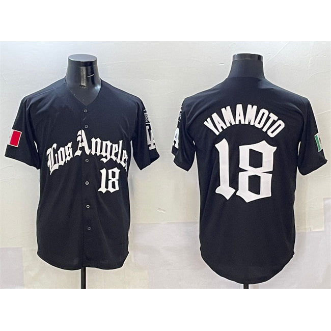 Los Angeles Dodgers #18 Yoshinobu Yamamoto Black HOLBERT Mexico 2025 LA Gothic Style With Fernando Patch Vapor Premier Limited Stitched Jersey