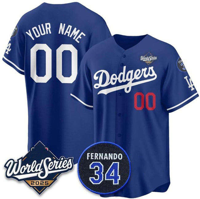 Custom Los Angeles Dodgers Active Player Royal HOLBERT 2025 World Series With No.34 Patch Limited Stitched Jersey