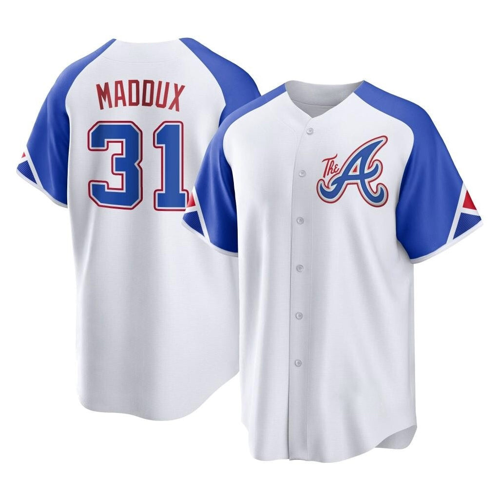 Atlanta Braves #31 Greg Maddux Player White HOLBERT City Connect Home Game Stitched Jerseys