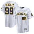 Milwaukee Brewers #99 Gary Sanchez Player White HOLBERT Stripes Home Limited Game Stitched Jerseys