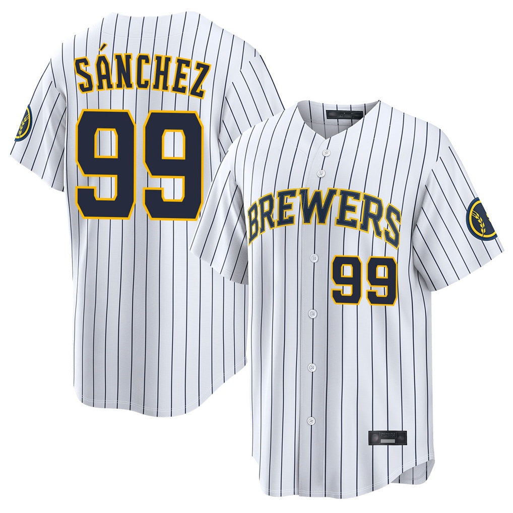 Milwaukee Brewers #99 Gary Sanchez Player White HOLBERT Stripes Home Limited Game Stitched Jerseys