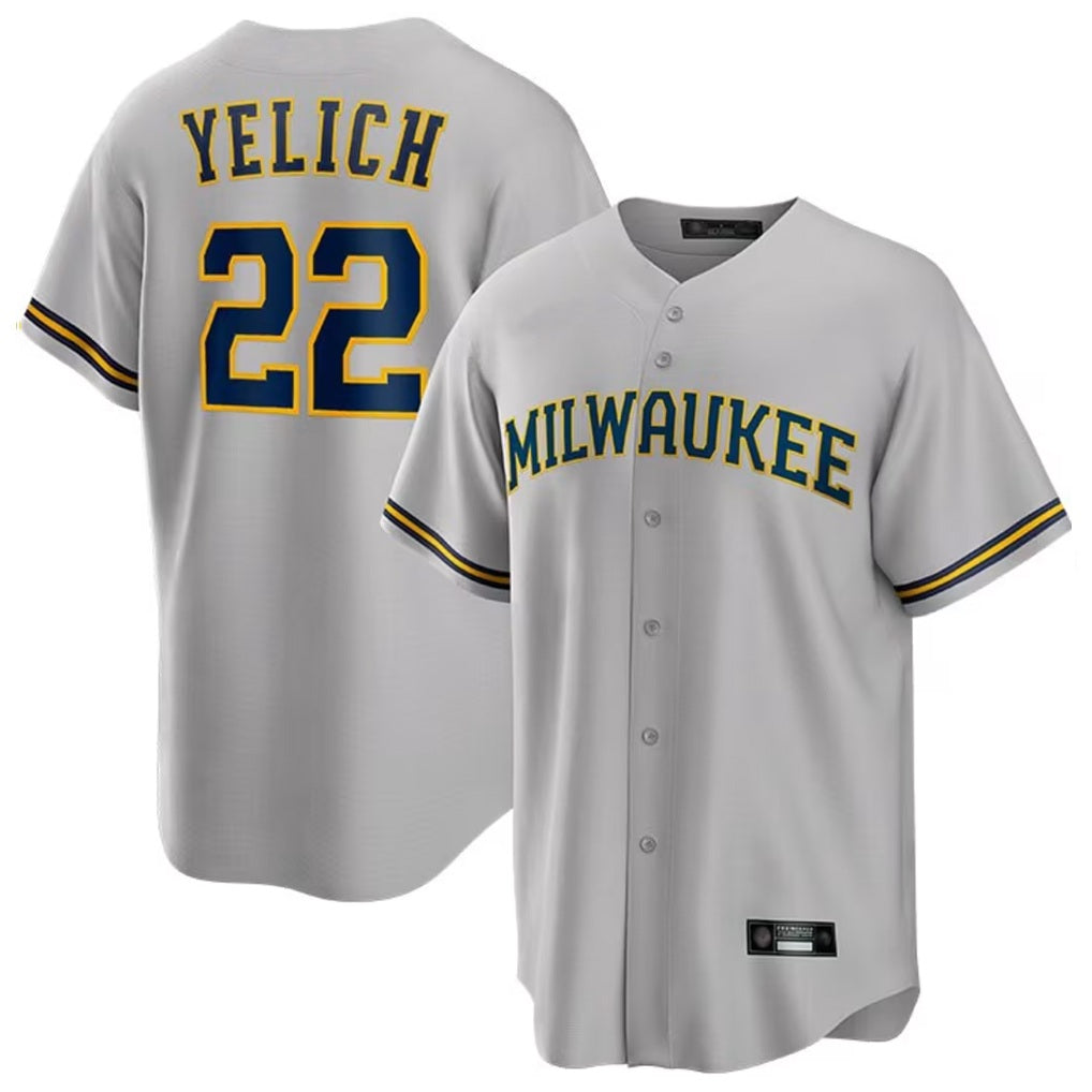 Milwaukee Brewers #22 Christian Yelich Player Gray HOLBERT Home Game Stitched Jerseys