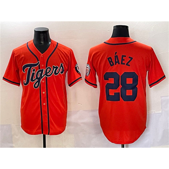 Detroit Tigers #28 Javier B¨¢ez Orange HOLBERT With Patch Cool Base Stitched Jersey