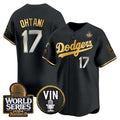 Los Angeles Dodgers #17 Shohei Ohtani Black Gold HOLBERT 2024 World Series Vin & Kobe Patch Limited Stitched Jersey