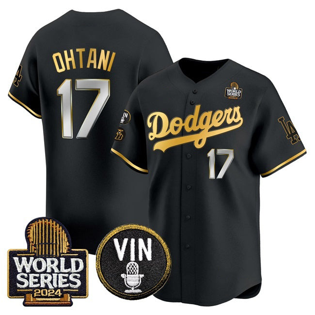 Los Angeles Dodgers #17 Shohei Ohtani Black Gold HOLBERT 2024 World Series Vin & Kobe Patch Limited Stitched Jersey