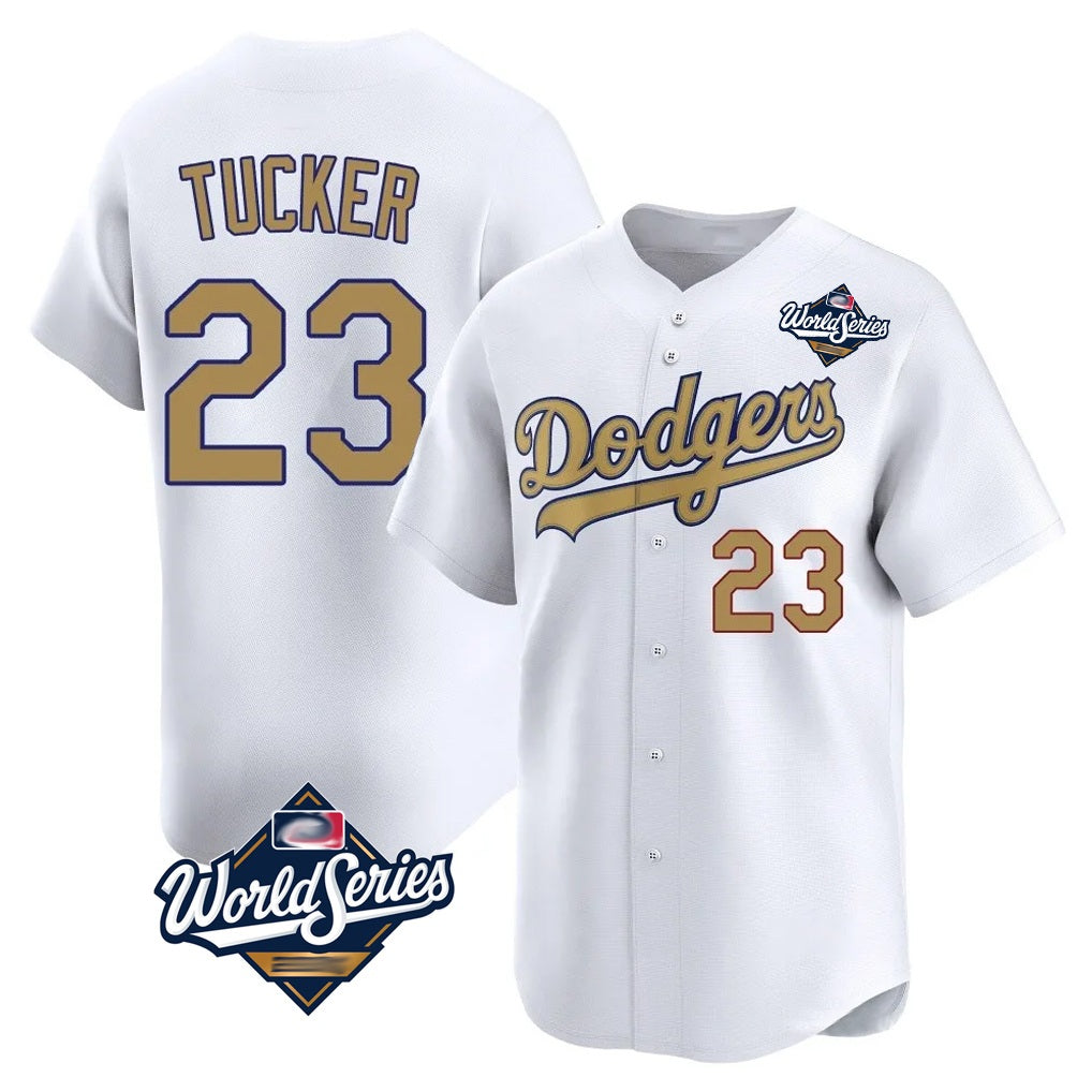 Los Angeles Dodgers #23 Kyle Tucker Player White Gold HOLBERT World Series Collection Limited Home Stitched Jerseys